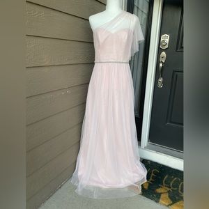 Jenny Packham one-shoulder blush wedding / bridesmaid / prom long dress size 10